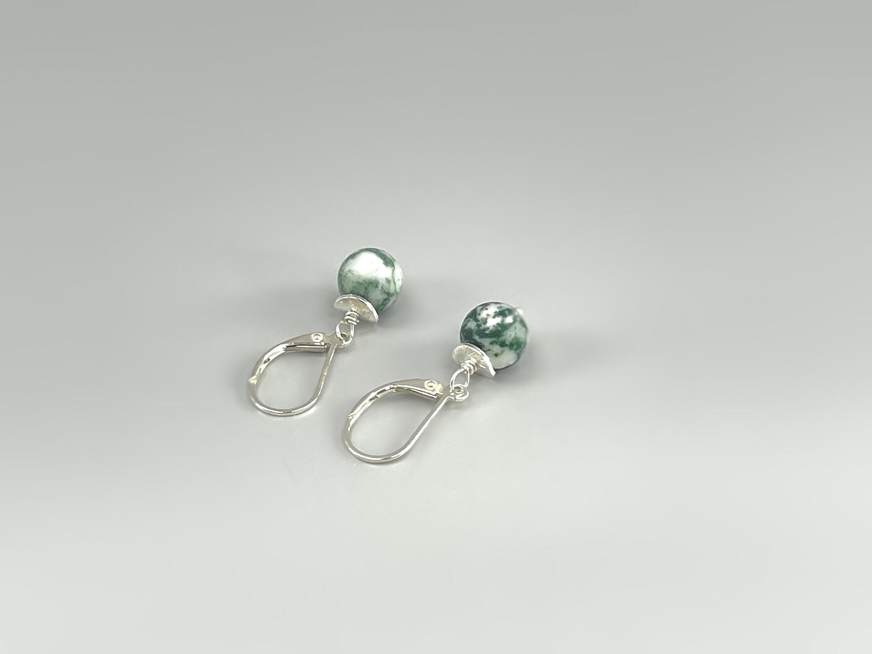 Moss Agate Earrings dangle drop Sterling Silver 14k Goldfill Dainty Gemstone Earrings dangly artisan handmade raw crystal jewelry for women