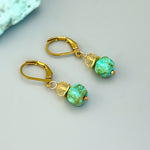 Citrine and Turquoise Earrings gold drop dangle. Handmade December birthstone jewelry for women