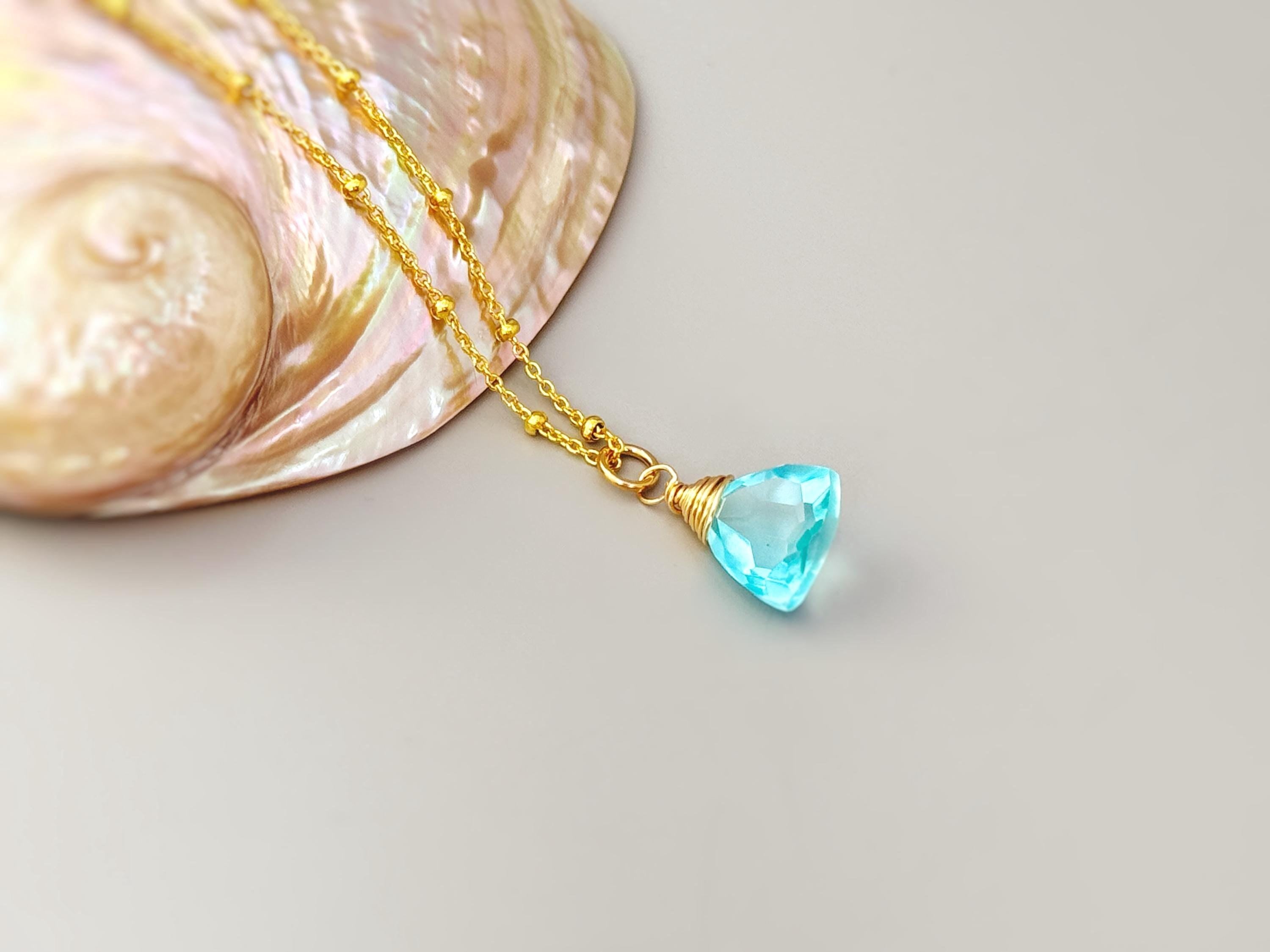 Sky Blue Necklace 14k gold fill, Rose Gold, Sterling Silver layering gemstone pendant blue quartz handmade Jewelry November Birthstone gift