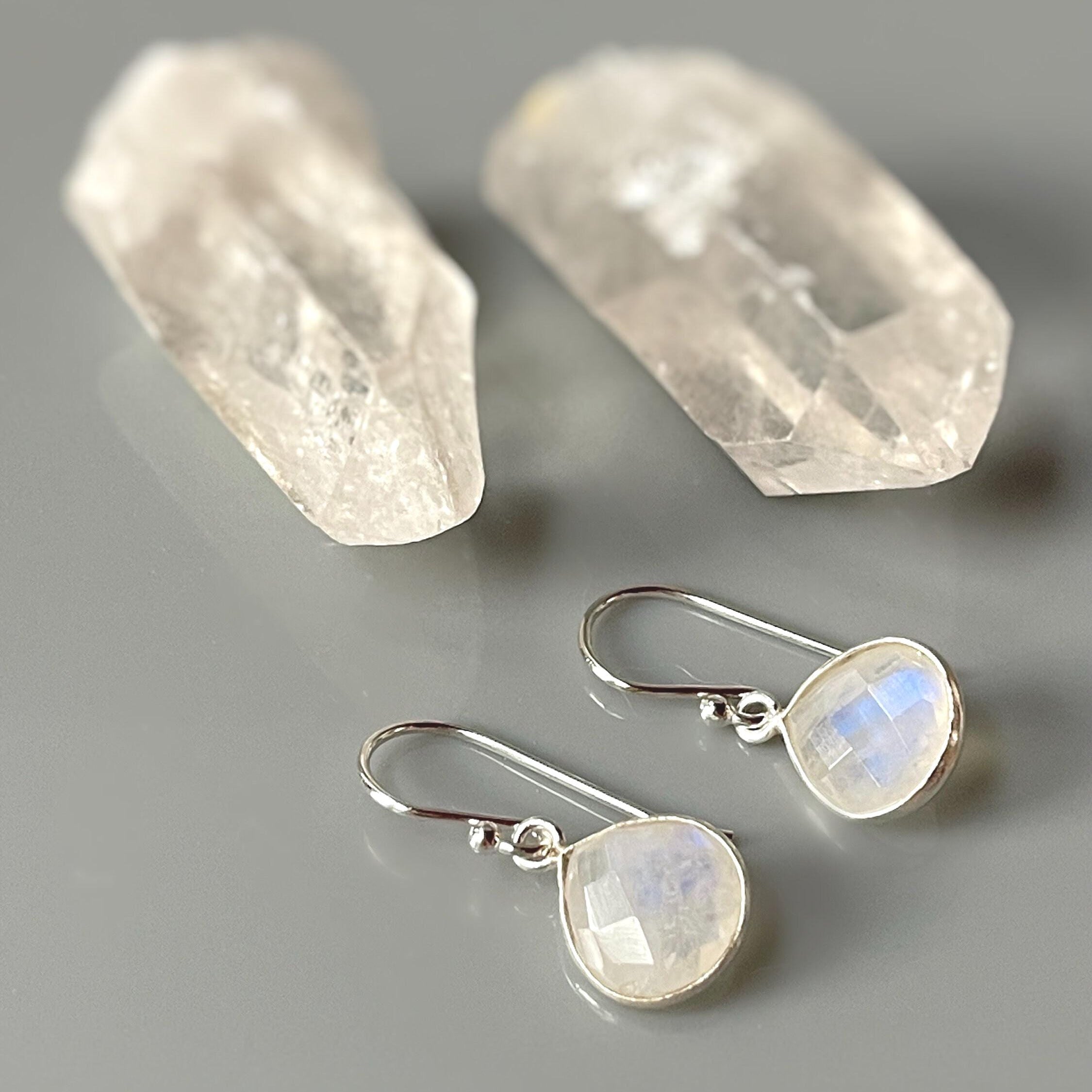Moonstone earrings Sterling Silver Rainbow Moonstone dangle earrings Blue Moonstone Jewelry  Elegant Dangly Ear Wires gift for wife