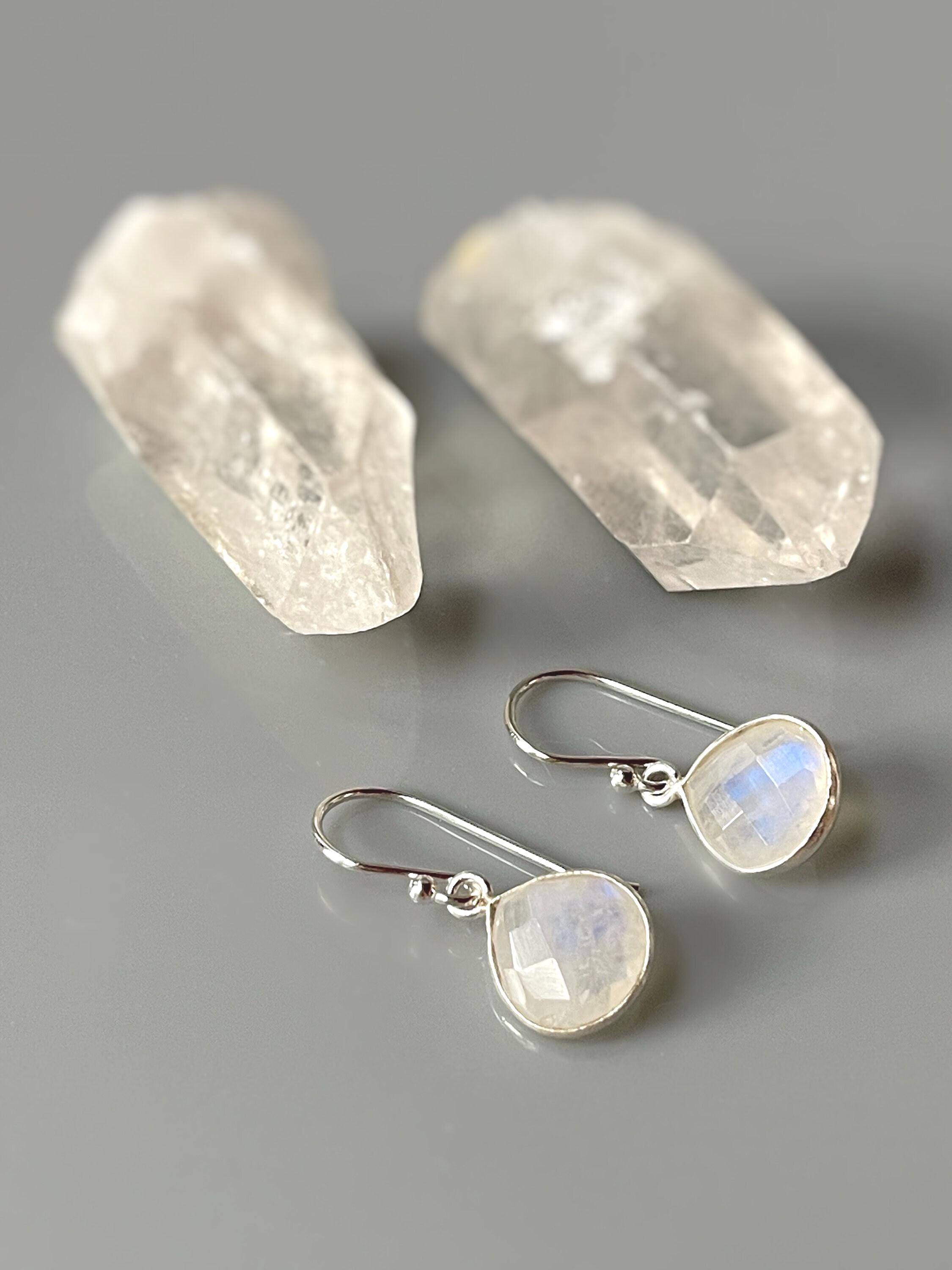 Moonstone earrings Sterling Silver Rainbow Moonstone dangle earrings Blue Moonstone Jewelry  Elegant Dangly Ear Wires gift for wife