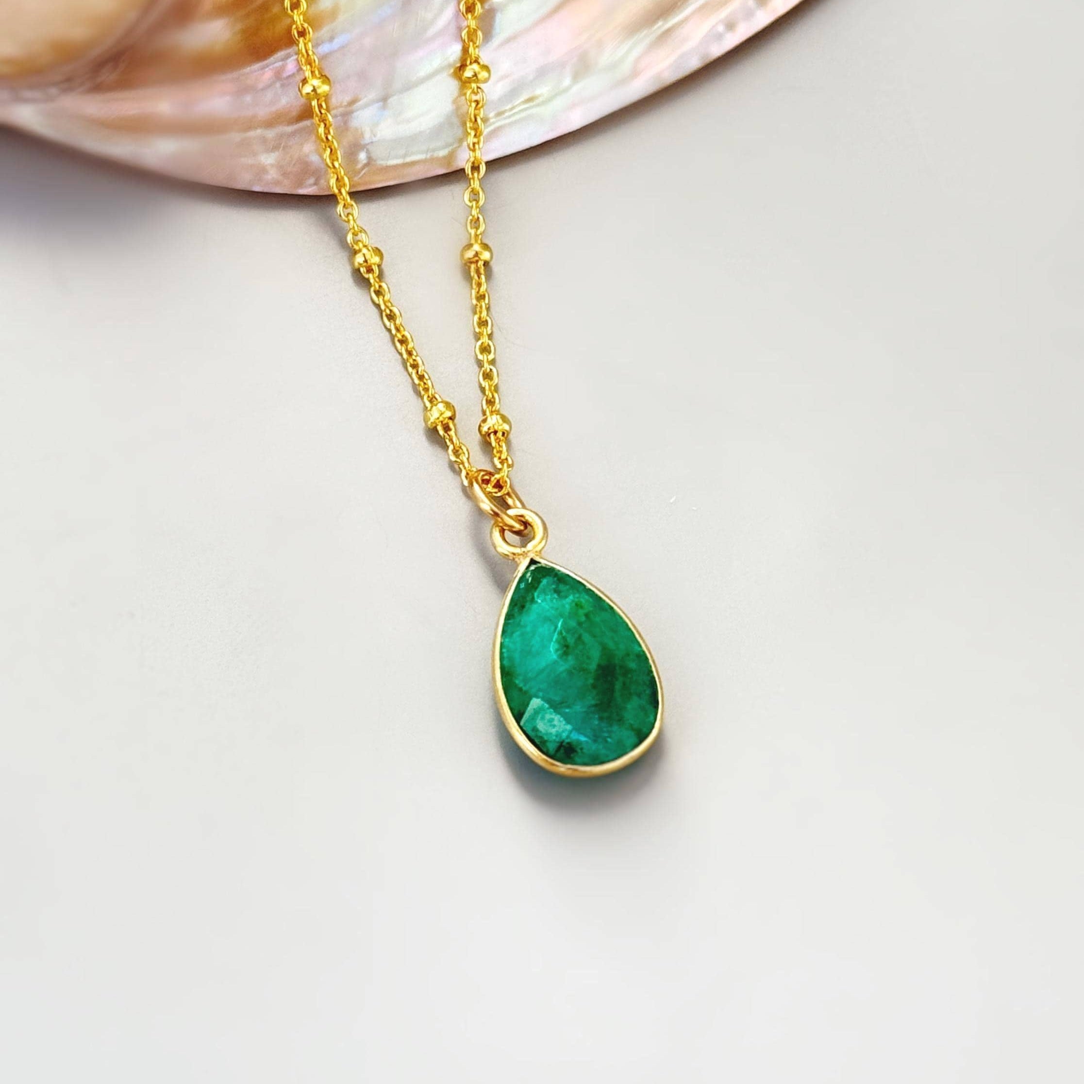 Emerald Necklace 14 Gold, Sterling silver, Handmade gemstone pendant Genuine Raw Emerald handmade jewelry layering necklace May Birthstone