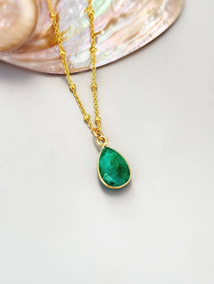 Emerald Necklace 14 Gold, Sterling silver, Handmade gemstone pendant Genuine Raw Emerald handmade jewelry layering necklace May Birthstone