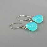 Rain Drop Earrings Aqua Art Glass Earrings sterling silver modern art glass earrings, beach glass, gift for wife, girlfriend