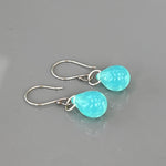 Rain Drop Earrings Aqua Art Glass Earrings sterling silver modern art glass earrings, beach glass, gift for wife, girlfriend