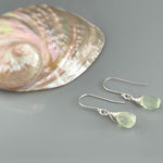Prehnite Earrings Sterling Silver, Gold Fill, Rose Gold Dangling Raw Gemstone Earrings Mint Sage Green Handmade Boho Jewelry.