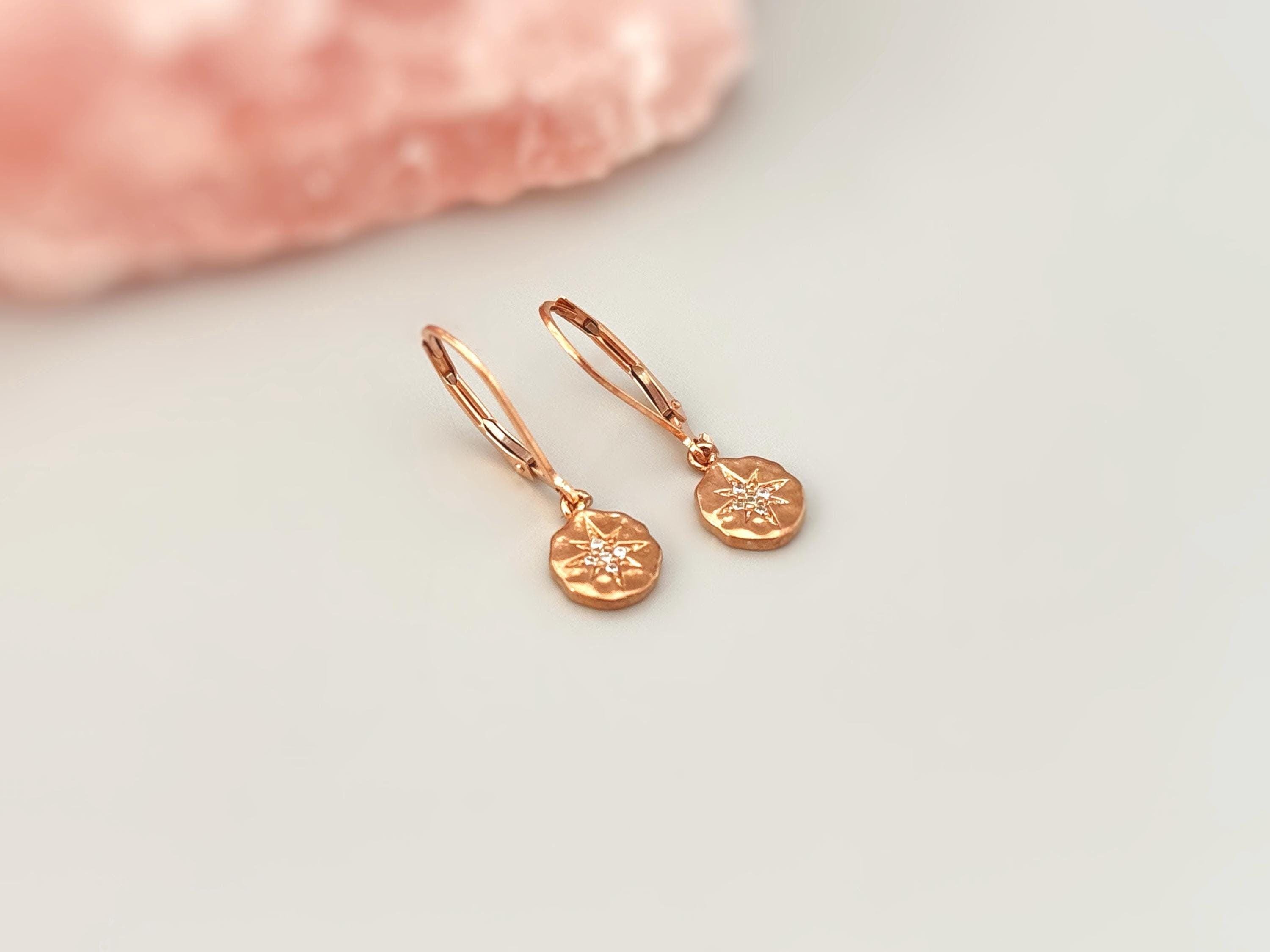 Crystal Compass star earrings dangle gold, silver rose gold boho handmade everyday jewelry graduation gift for sister daughter granddaughter