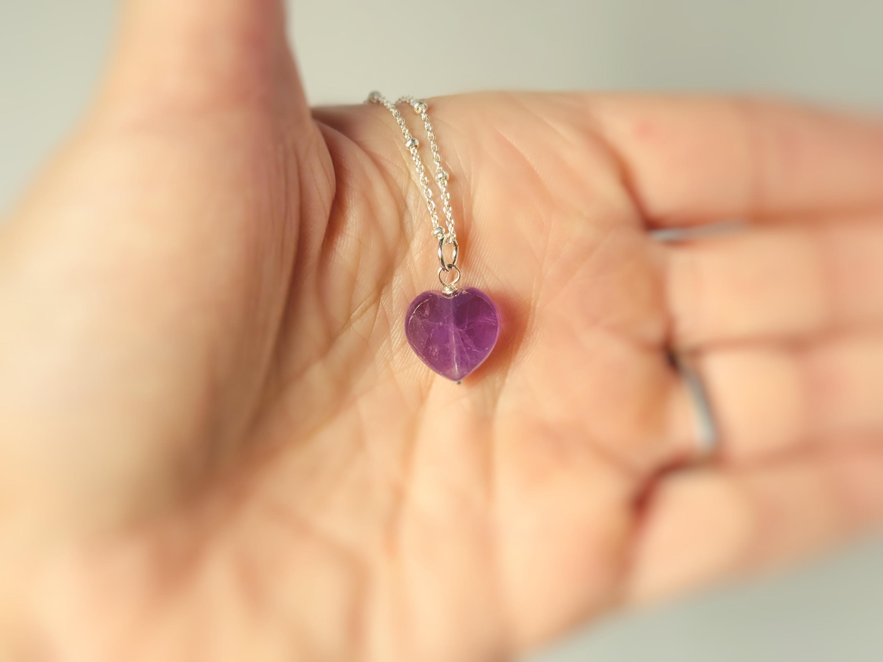 Amethyst Heart Necklace Silver, Gold, Rose Gold February birthstone gift for girlfriend, wife handmade purple gemstone pendant Valentines