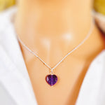 Amethyst Heart Necklace Silver, Gold, Rose Gold February birthstone gift for girlfriend, wife handmade purple gemstone pendant Valentines