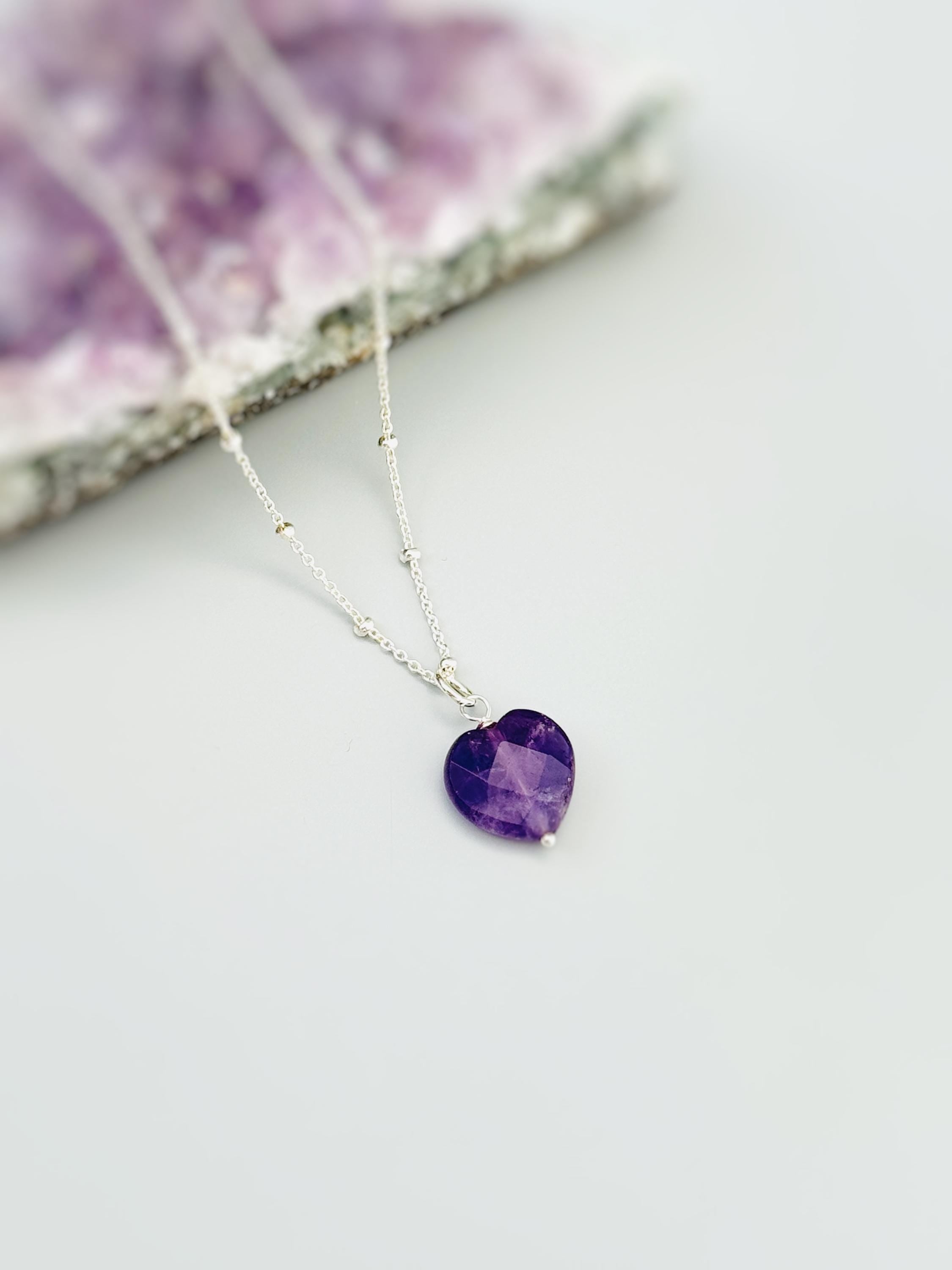 Amethyst Heart Necklace Silver, Gold, Rose Gold February birthstone gift for girlfriend, wife handmade purple gemstone pendant Valentines