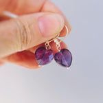 Amethyst Heart Earrings Dangle Sterling Silver, Gold, Rose Gold, February birthstone purple Valentines Day Jewelry gift for wife, mom, bff