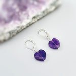 Amethyst Heart Earrings Dangle Sterling Silver, Gold, Rose Gold, February birthstone purple Valentines Day Jewelry gift for wife, mom, bff