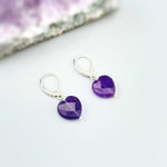 Amethyst Heart Earrings Dangle Sterling Silver, Gold, Rose Gold, February birthstone purple Valentines Day Jewelry gift for wife, mom, bff