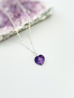 Amethyst Heart Necklace Silver, Gold, Rose Gold February birthstone gift for girlfriend, wife handmade purple gemstone pendant Valentines