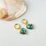 Abalone Heart Earrings Huggie Hoops Gold, Silver, Rose Gold dangle handmade, colorful ocean beach wedding summer jewelry gift for surfers