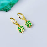 Lucky Four Leaf Clover Earrings Dangle Silver, Gold Huggie Hoops Crystal charm Emerald Green Shamrock Irish jewelry colorful St Patricks day