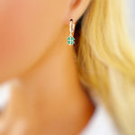 Lucky Four Leaf Clover Earrings Dangle Silver, Gold Huggie Hoops Crystal charm Emerald Green Shamrock Irish jewelry colorful St Patricks day