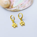 Dainty Gold Four Leaf Clover Earrings Dangle Minimalist Huggie Hoops lucky Shamrock charm Irish jewelry St Patricks day gift for her, women