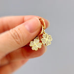 Lucky Gold Four Leaf Clover Earrings Dangle Crystal leverbacks Shamrock Chrams Irish jewelry good luck St Patricks day gift for her, women