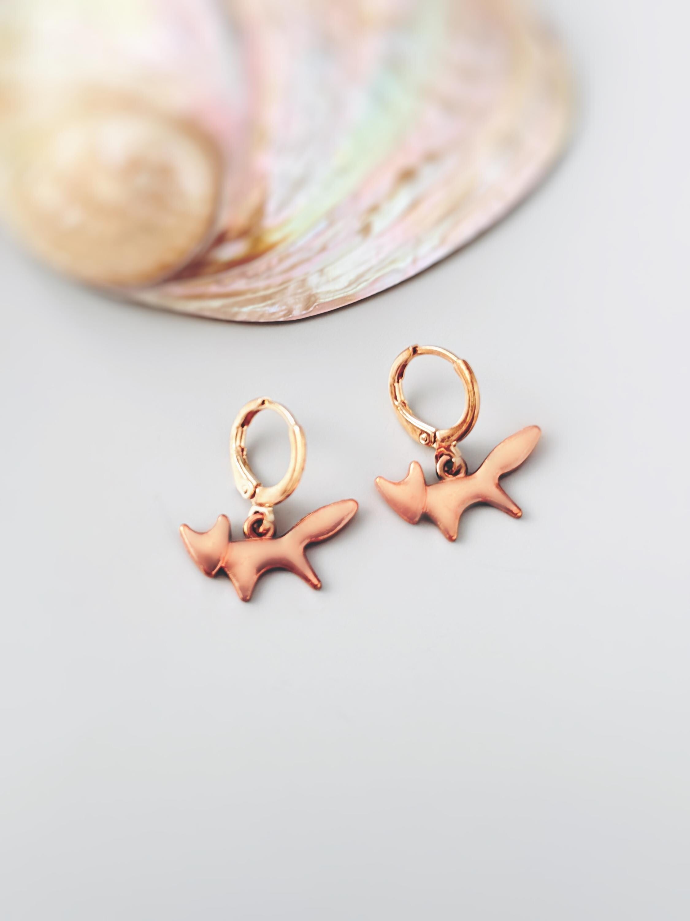 Silver Fox Earrings dangle huggie hoops handmade nature woodland animal Jewelry minimalist cottagecore earrings gift for her daughter sister