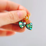Abalone Heart Earrings Huggie Hoops Gold, Silver, Rose Gold dangle handmade, colorful ocean beach wedding summer jewelry gift for surfers