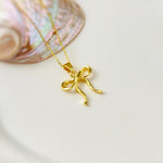Ribbon Bow Necklace Gold, Silver pendant romantic coquette bowknot jewelry gift for girlfriend, wife feminine pendant necklace for women