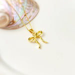 Ribbon Bow Necklace Gold, Silver pendant romantic coquette bowknot jewelry gift for girlfriend, wife feminine pendant necklace for women
