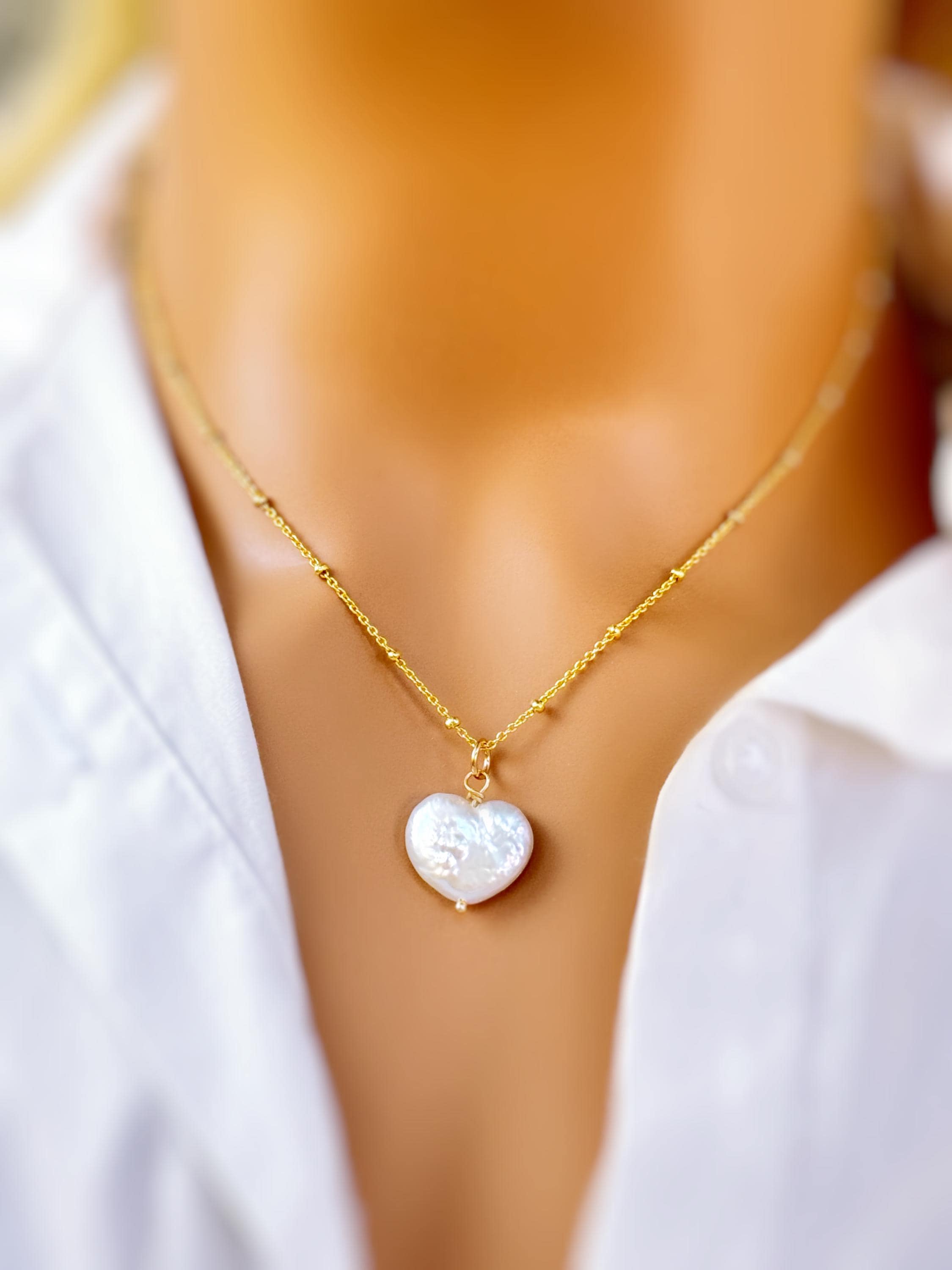 Baroque Pearl Necklace 14k gold, sterling silver dainty real freshwater pearl necklace for women single June birthstone gift for mom, wife