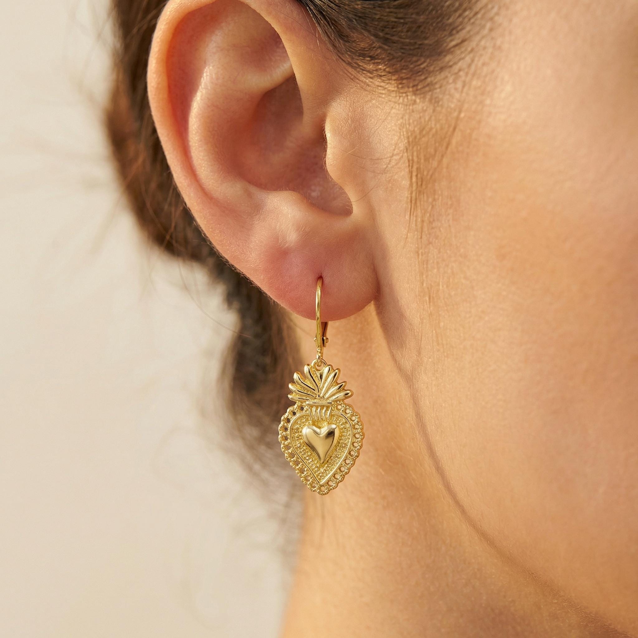 Sacred Earrings Gold, Silver Dangle religious faith jewelry for women Christian Jewelry, Catholic Faith Confirmation Gift for her, women