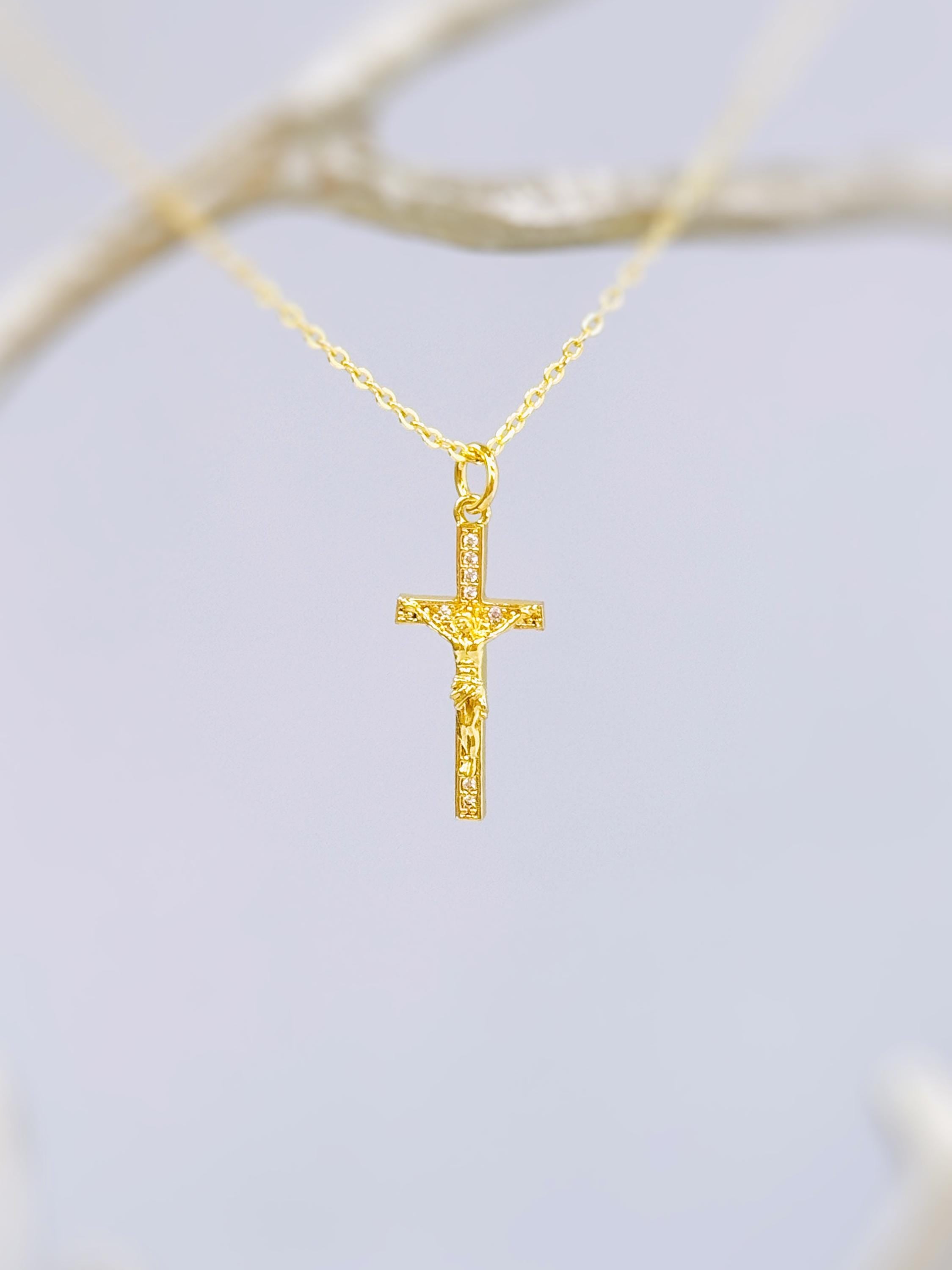 Crucifix Necklace Gold Dainty Catholic jewelry Jesus Christian cross faith necklace religious confirmation baptism Easter Gift for her woman