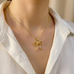 Ribbon Bow Necklace Gold, Silver pendant romantic coquette bowknot jewelry gift for girlfriend, wife feminine pendant necklace for women