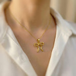 Ribbon Bow Necklace Gold, Silver pendant romantic coquette bowknot jewelry gift for girlfriend, wife feminine pendant necklace for women