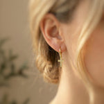 Dainty Gold Cross Earrings dangle huggie hoop minimalist crystal religious faith jewelry for her Christian baptism confirmation Easter gift
