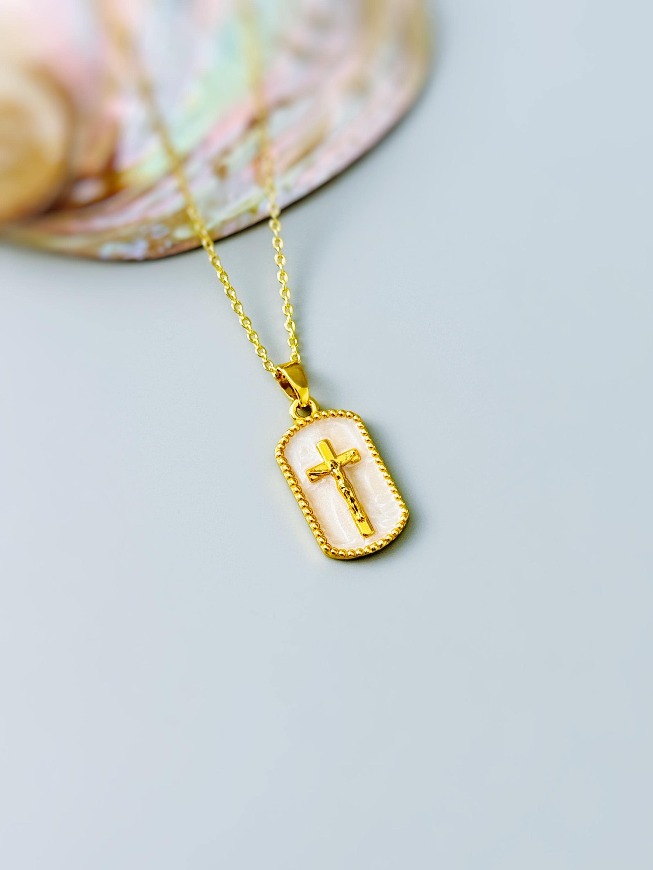 Crucifix Necklace Gold Dainty Catholic jewelry Jesus Christian cross faith necklace religious confirmation baptism Easter Gift for her woman