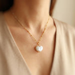 Baroque Pearl Heart Necklace 14k gold, Sterling Silver dainty real freshwater pearl necklace for women single June birthstone gift for mom