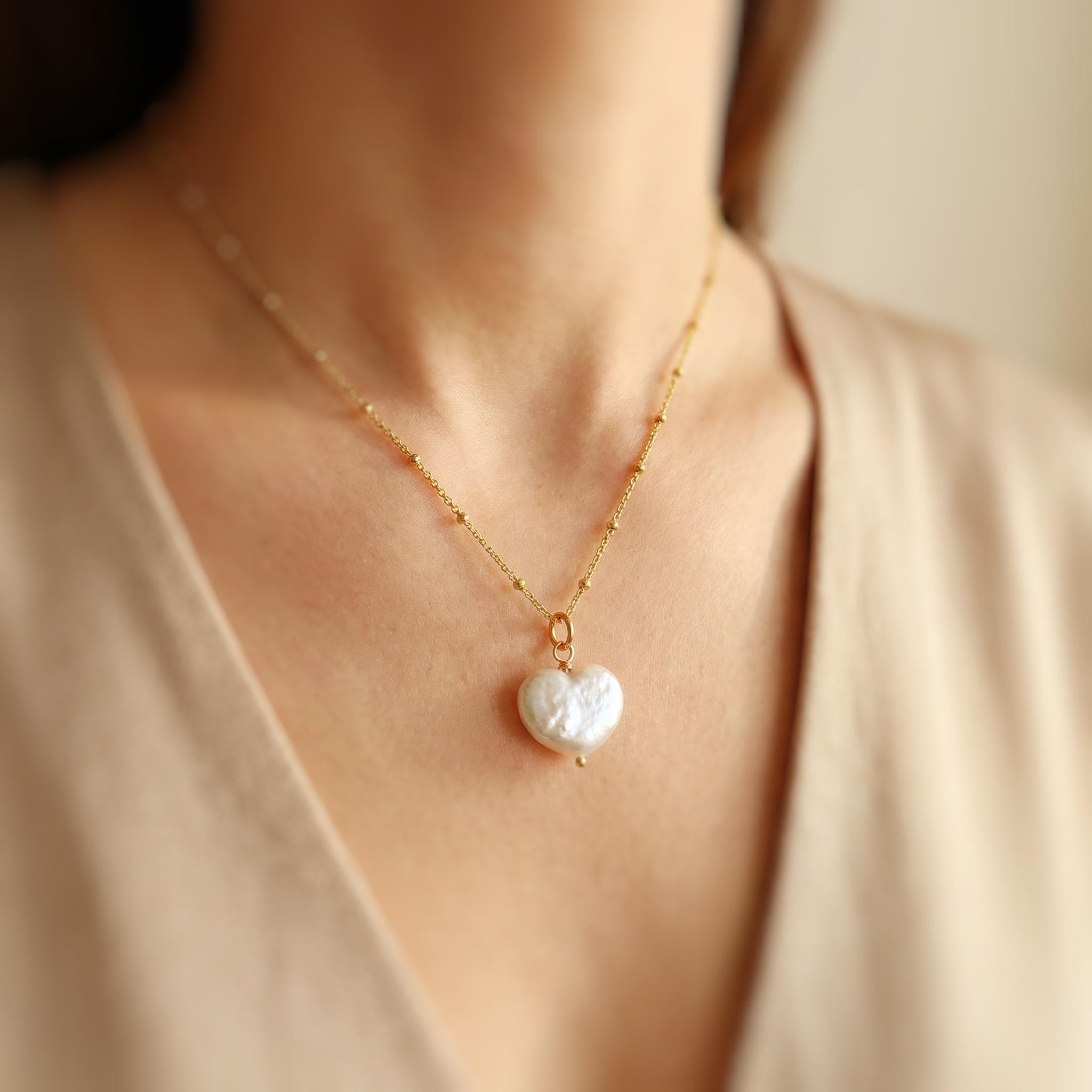 Baroque Pearl Heart Necklace 14k gold, Sterling Silver dainty real freshwater pearl necklace for women single June birthstone gift for mom