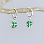 Lucky Four Leaf Clover Earrings Dangle Silver, Gold, Huggie Hoops Crystal charm Emerald Green Shamrock Irish jewelry colorful St Patricks day gift for her, women friend sister
