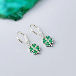 Lucky Four Leaf Clover Earrings Dangle Silver, Gold, Huggie Hoops Crystal charm Emerald Green Shamrock Irish jewelry colorful St Patricks day gift for her, women friend sister