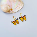 Blue Butterfly Earrings Dangle Gold Handmade Colorful Spring Summer Jewelry gifts for gardener, mothers day, insect, nature lover, mom