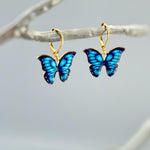 Purple Butterfly Earrings Dangle Gold Handmade Colorful Spring Summer Jewelry gifts for gardener, mothers day, insect, nature lover, mom
