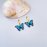 Blue Butterfly Earrings Dangle Gold Handmade Colorful Spring Summer Jewelry gifts for gardener, mothers day, insect, nature lover, mom