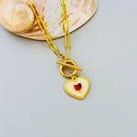 Romantic Heart Necklace Gold, paperclip chain toggle clasp dainty garnet necklace for women January birthstone gift for Mom Valentines Day