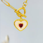 Romantic Heart Necklace Gold, paperclip chain toggle clasp dainty garnet necklace for women January birthstone gift for Mom Valentines Day