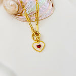 Romantic Heart Necklace Gold, paperclip chain toggle clasp dainty garnet necklace for women January birthstone gift for Mom Valentines Day