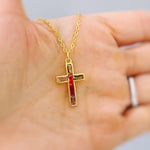 Dainty Gold Cross Necklace for women colorful handmade gemstone jewelry Christian faith necklace baptism communion religious Easter gift her