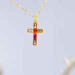 Dainty Gold Cross Necklace for women colorful handmade gemstone jewelry Christian faith necklace baptism communion religious Easter gift her
