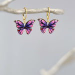 Blue Butterfly Earrings Dangle Gold Handmade Colorful Spring Summer Jewelry gifts for gardener, mothers day, insect, nature lover, mom
