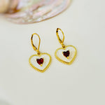 Gold Red Heart Earrings Dangle Handmade red garnet gemstone jewelry January birthstone Mothers Day gift for mom her romantic Valentines Day