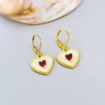 Gold Red Heart Earrings Dangle Handmade red garnet gemstone jewelry January birthstone Mothers Day gift for mom her romantic Valentines Day