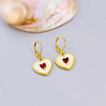 Gold Red Heart Earrings Dangle Handmade red garnet gemstone jewelry January birthstone Mothers Day gift for mom her romantic Valentines Day